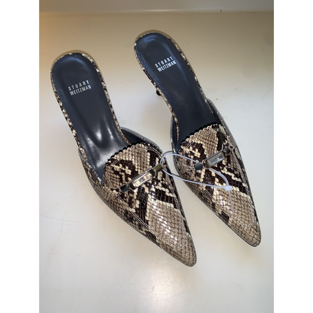 NWOT Stuart Weitzman 9.5M Snakeskin Pointy Toe Open Heel Slip On Heels 4007979